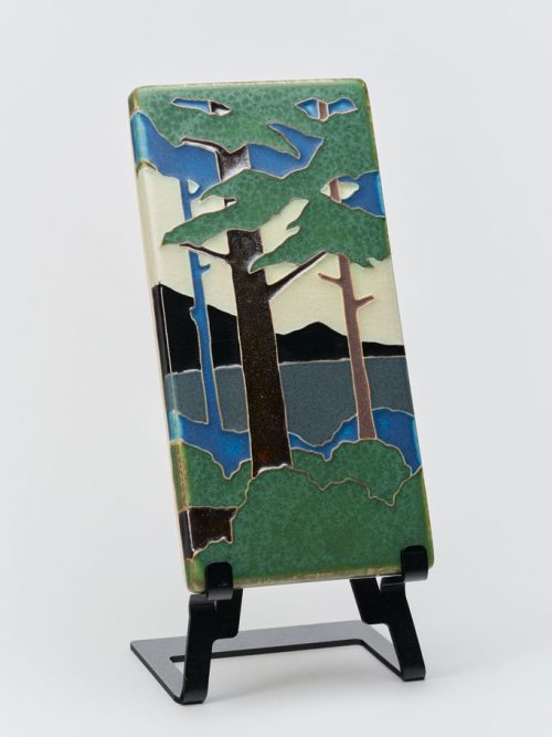 Vertical pine landscape ceramic tile by Motawi Tileworks.