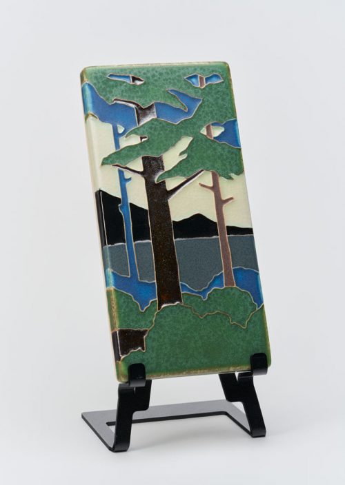 Vertical pine landscape ceramic tile by Motawi Tileworks.