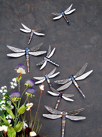 A display of metal art dragonflies by John Running.