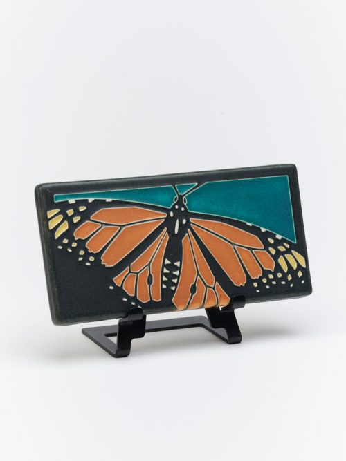 Ceramic monarch butterfly art tile by Motawi Tileworks in Ann Arbor, Michigan.