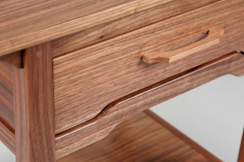 Drawer detail of a walnut end table handcrafted by Susan Link.