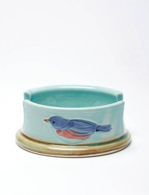 Blue ceramic sponge holder by studio potter Vicki Gill.