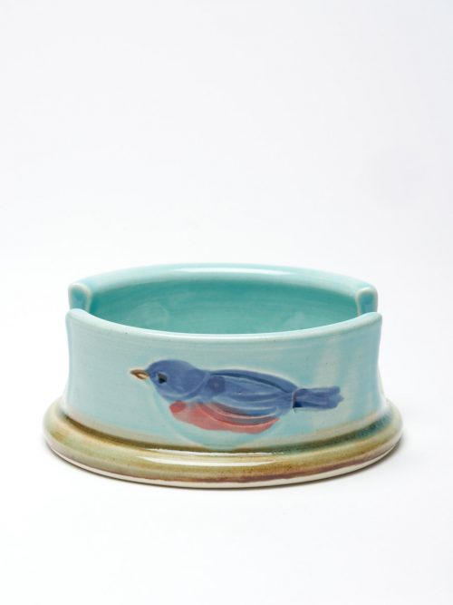 Blue ceramic sponge holder by studio potter Vicki Gill.