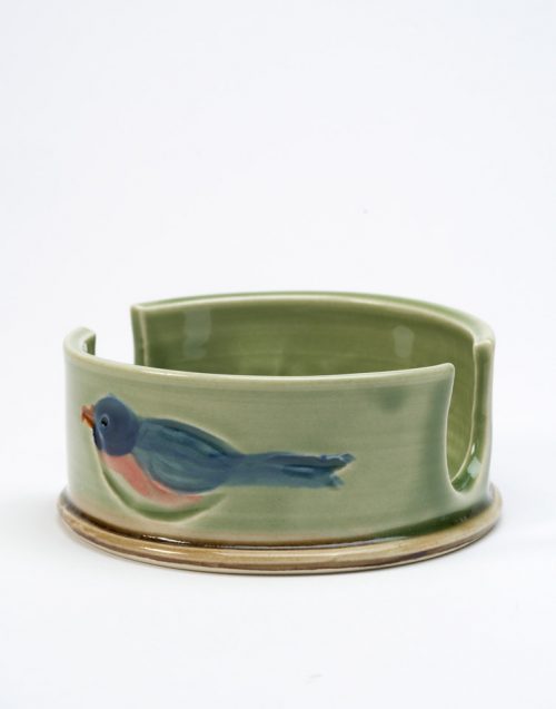 Stoneware sponge holder by North Carolina studio potter Vicki Gill of Bluegill Pottery.