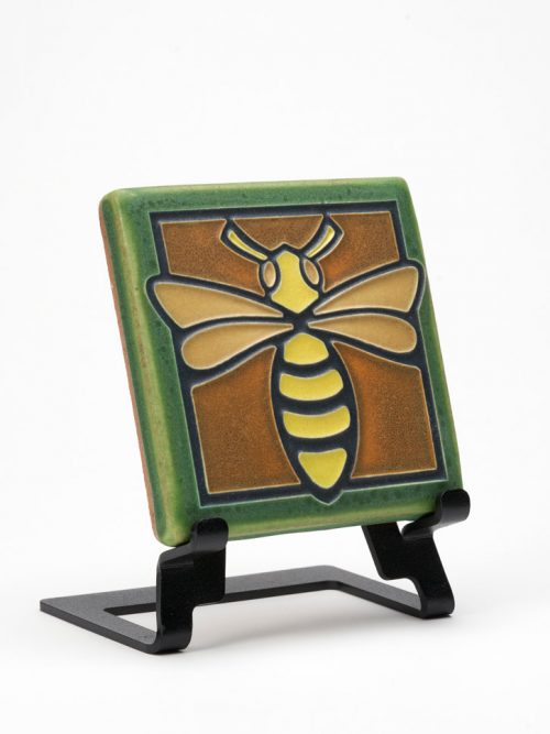 Ceramic green bee tile handmade by Motawi Tileworks.