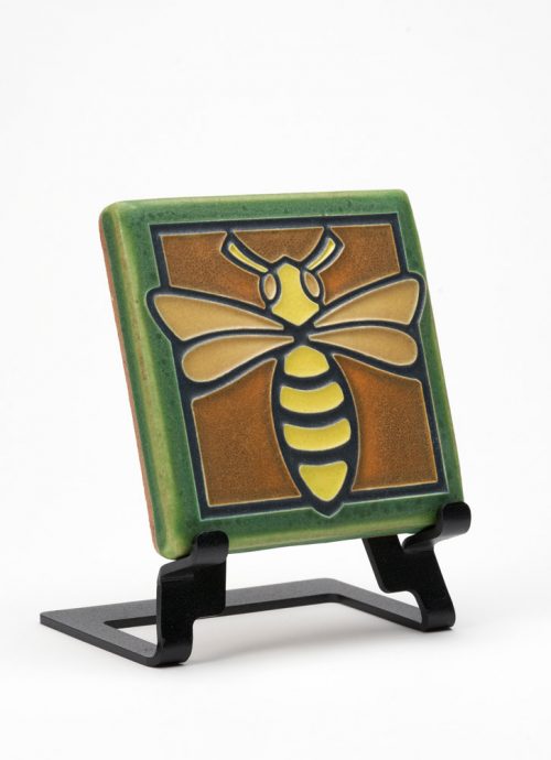 Ceramic green bee tile handmade by Motawi Tileworks.