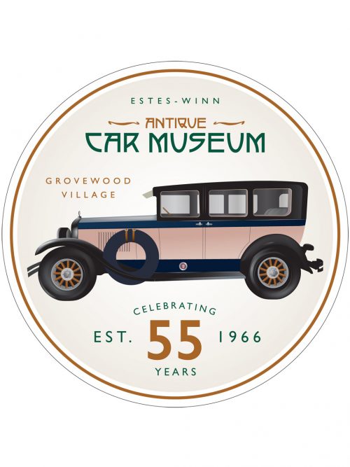 A sticker of a 1926 Cadillac Custom Touring Seven Passenger Sedan.