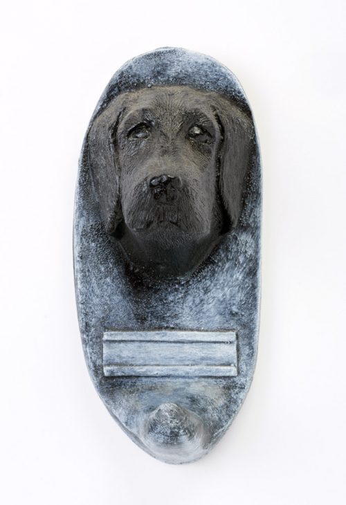 Black lab dog leash holder by John D. Richards.