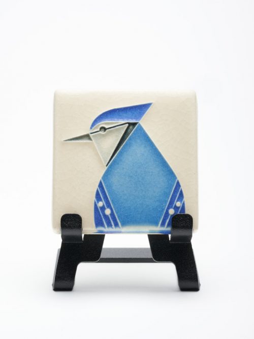 Ceramic blue jay art tile by Motawi Tileworks.