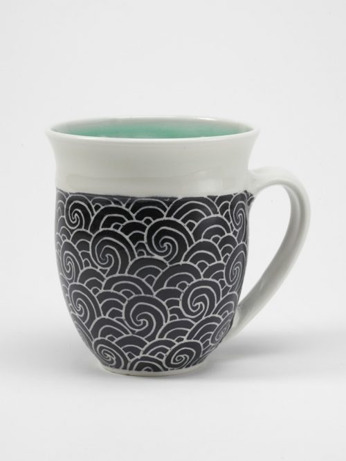 Porcelain mug handmade by Asheville-based studio potter Anja Bartels.