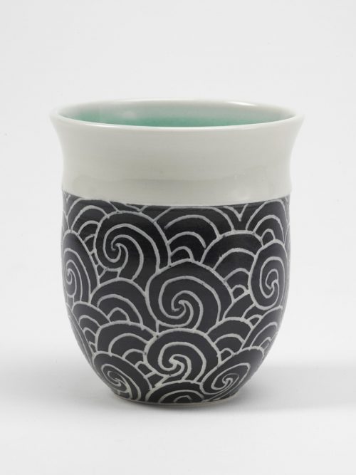 Stormy seas teacup by Asheville potter Anja Bartels.