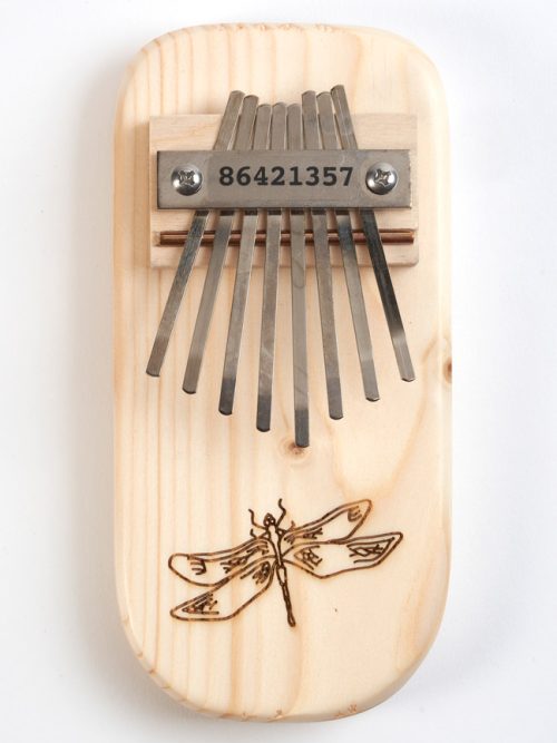 Handmade dragonfly engraved thumb piano by Paul and Sue Bergstrom