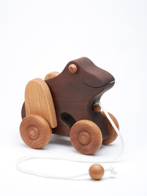 Wooden frog pull toy by East Laurel Woodcrafts.