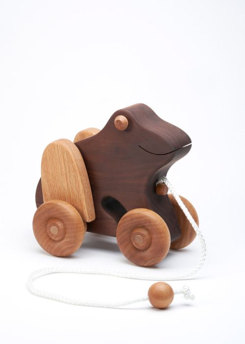 Wooden frog pull toy by East Laurel Woodcrafts.