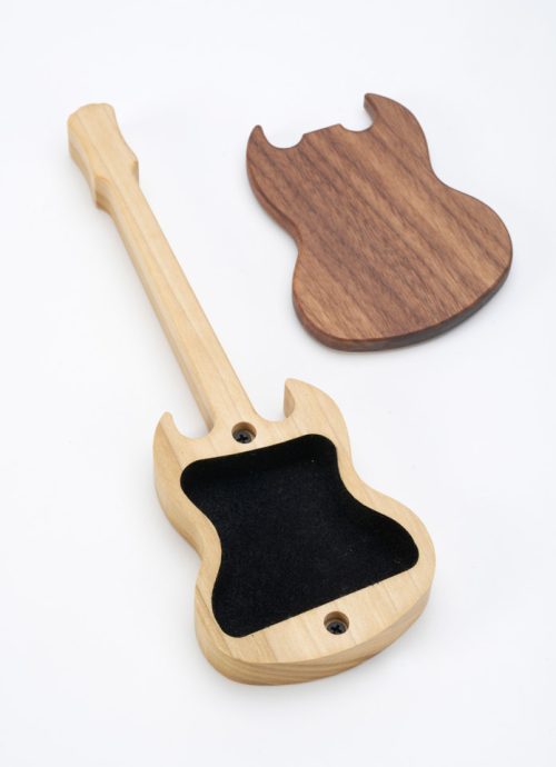 Guitar-shaped wooden keepsake box by Kate and Michael Kedzierski.