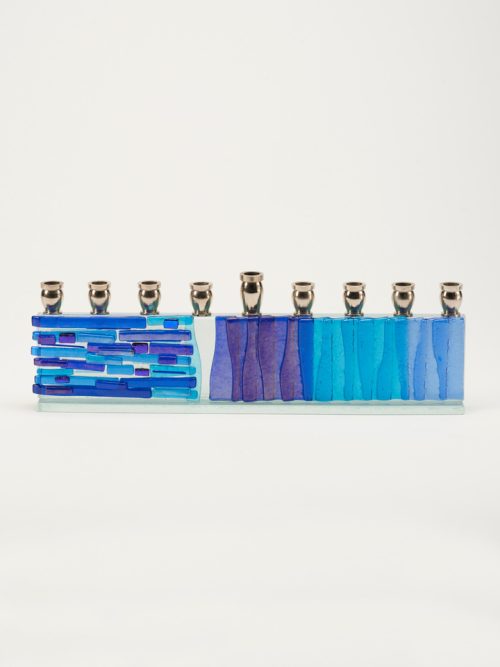 Fused glass menorah by North Carolina artist Alicia Kelemen.