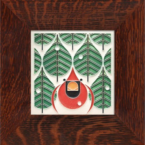 Framed ceramic cardinal tile by Motawi Tileworks.