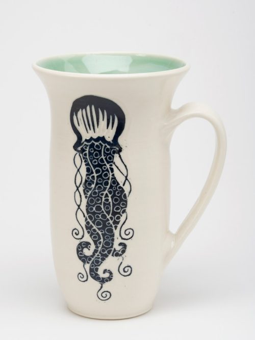 Porcelain jellyfish mug handmade by studio potter Anja Bartels.