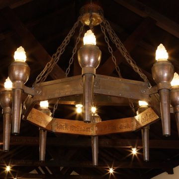 Custom made Roycroft chandelier designed by Karl Kipp.