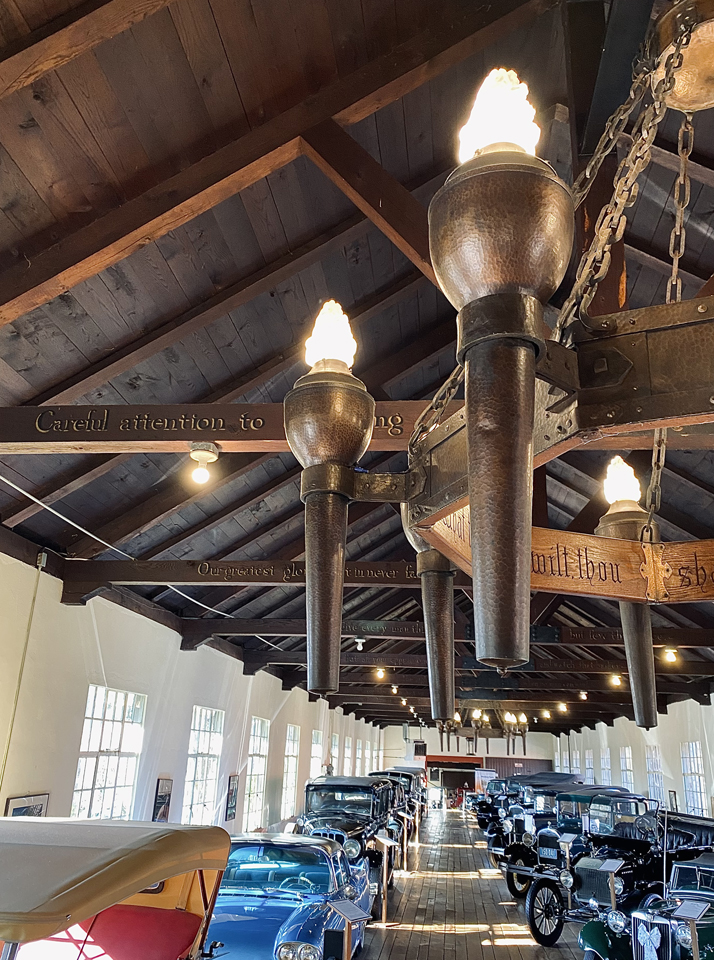 Detail of a Karl Kipp designed chandelier hanging in the Estes-Winn Antique Car Museum in Asheville, NC.