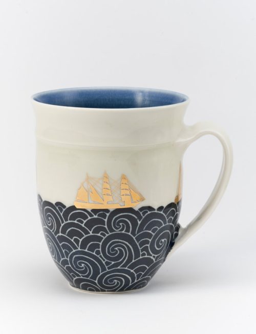 Sailing ship mug handmade by Anja Bartels.