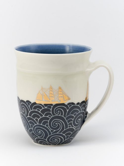 Sailing ship mug handmade by Anja Bartels.