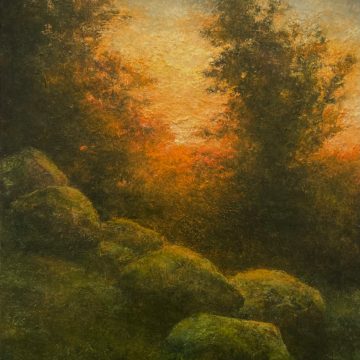 A landscape oil painting titled Dusky Hillside by artist Shawn Krueger.