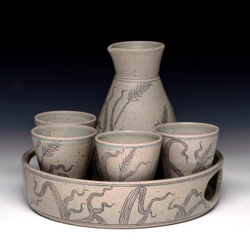 Ceramic wild grass wine set by potter Ayla Mullen, a featured artist in the Vessels of Merriment exhibition at Grovewood Gallery..