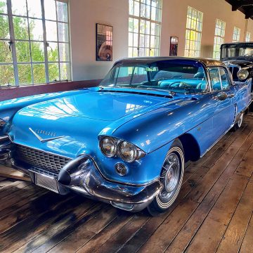 The 1957 Cadillac Eldorado Brougham on display in the Estes-Winn Antique Car Museum.