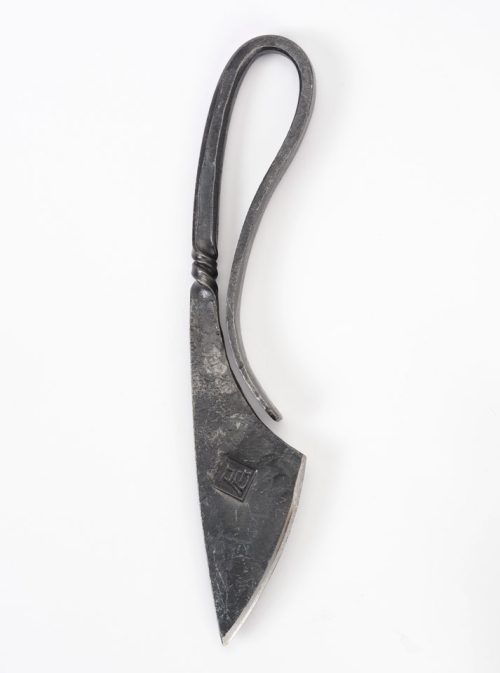 A steel cheese knife hand-forged by Paul Garrett.