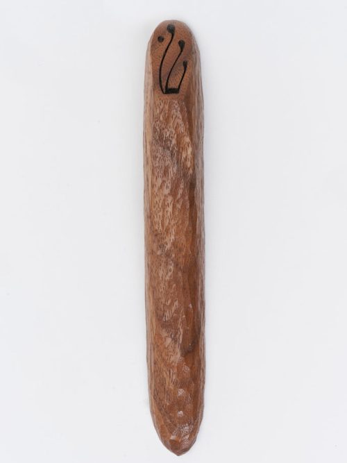 A hand-carved textured walnut mezuzah by Eddie Aaronson of Windthrow.