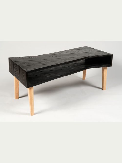 Black ebonized ash coffee table handcrafted by Asheville woodworker Kegan Daly.