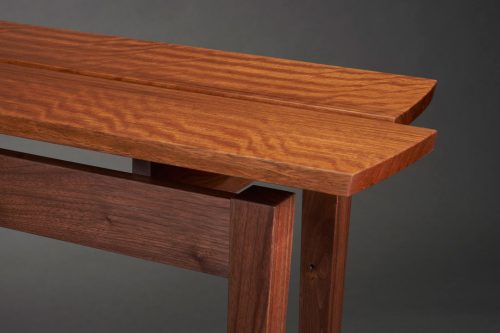 Detail of the wood grain on a handmade hall table by Robb Helmkamp.
