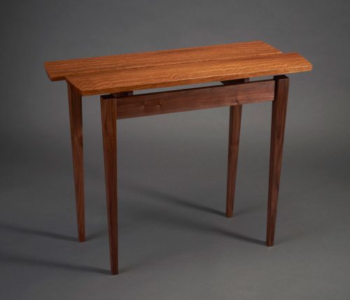 Hall table handcrafted from Jatoba (Brazilian Cherry) and Walnut by Robb Helmkamp.