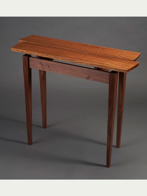 Handmade table by Robb Hemkamp crafted from Jatoba (Brazilian Cherry) and Walnut.