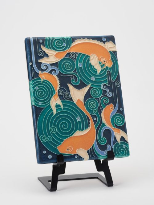 A koi pond ceramic tile handmade by Motawi Tileworks.