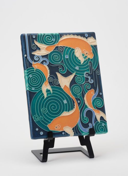 A koi pond ceramic tile handmade by Motawi Tileworks.