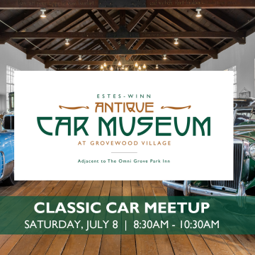 Ad for the classic car meetup at the Estes-Winn Antique Car Museum in Asheville.