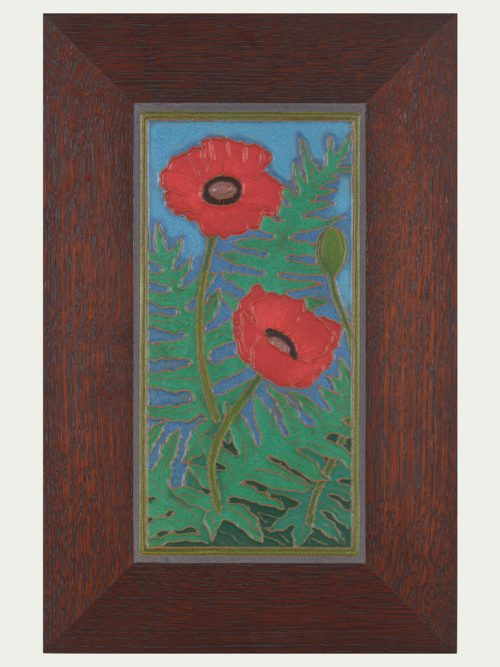 Framed poppy tile by Jonathan White Ceramics.