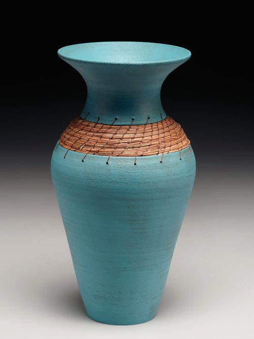 Large vase in desert blue by Hannie Goldgewicht.