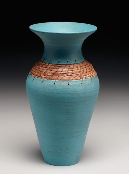 Large vase in desert blue by Hannie Goldgewicht.
