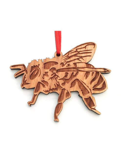 A honey bee ornament by Nestled Pines Woodworking in Wisconsin.