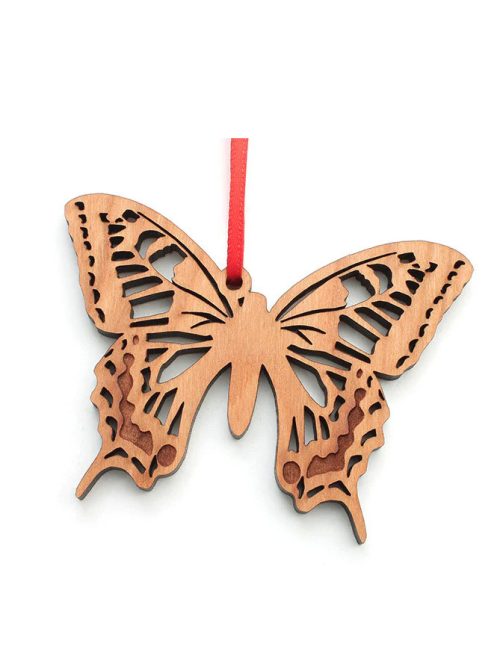 A swallowtail butterfly ornament by Nesteld Pines Woodworking.