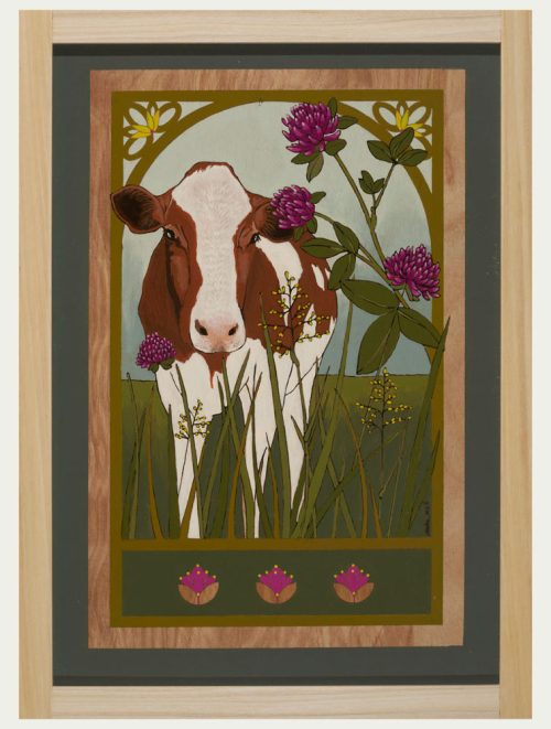 Cow and Clover painting by Asheville artist Kim Dills.