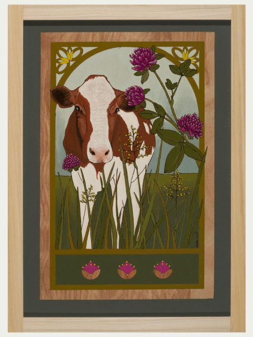 Cow and Clover painting by Asheville artist Kim Dills.