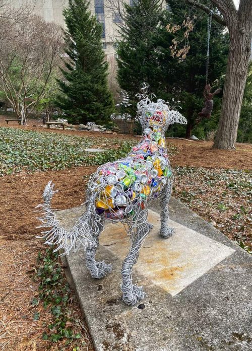 Josh Cote wire dog sculpture.