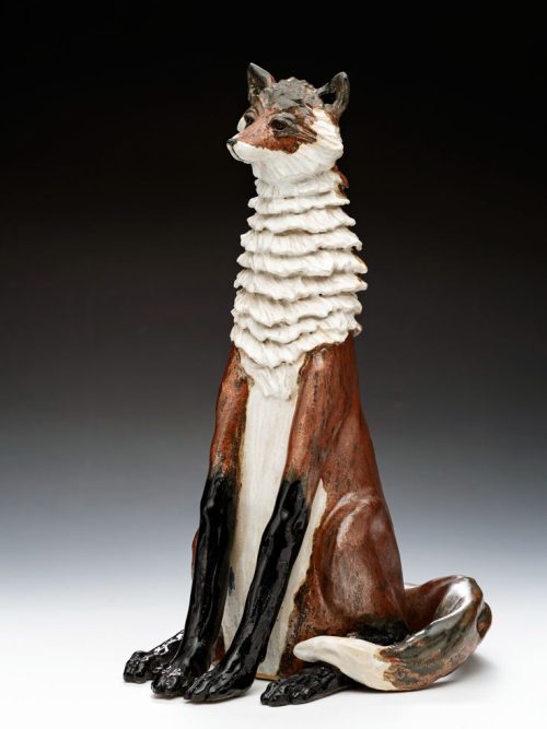 Ceramic fox sculpture by artist Tina Curry.