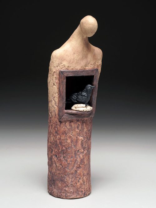 Ceramic sculpture titled Raven's Lair by Tina Curry.