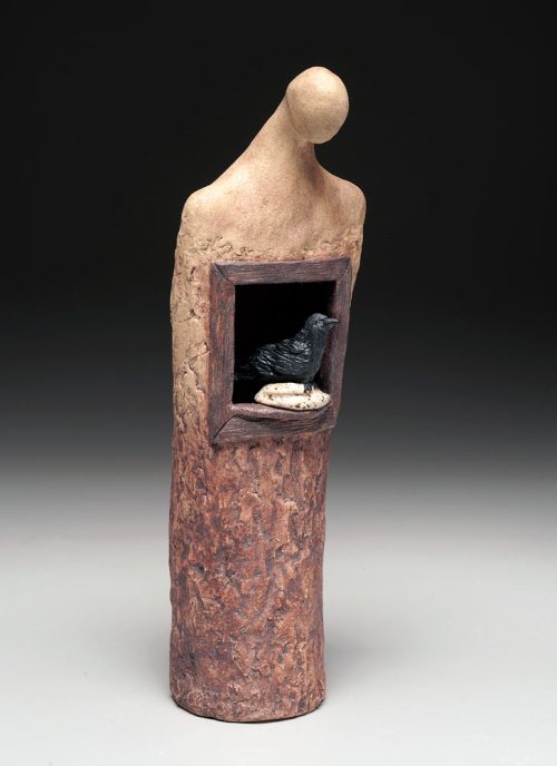 Ceramic sculpture titled Raven's Lair by Tina Curry.
