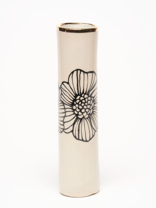 Tall ceramic floral vase with gold accents by Nicole Hsieh.
